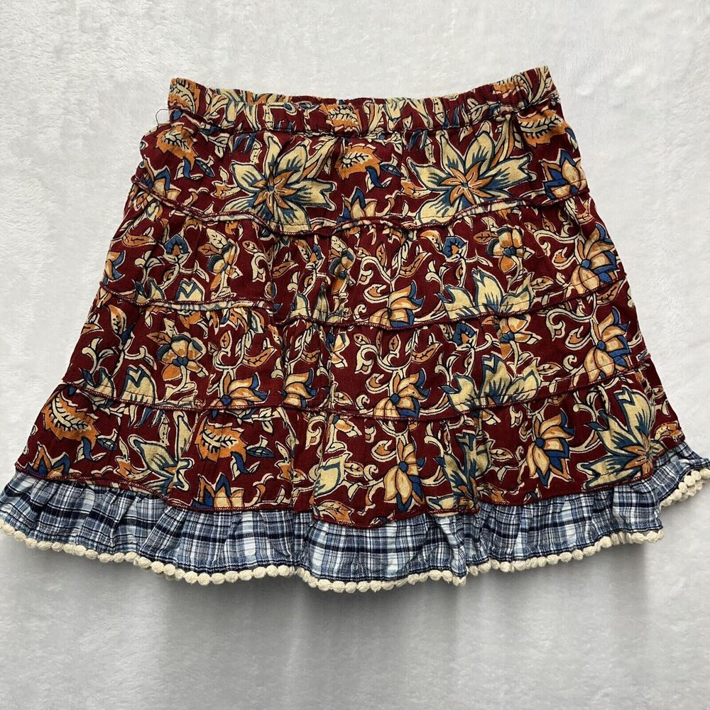 Mimi & Maggie Ruffle Skirt Girls‎ Size 6 Boho Plaid Floral Tiered